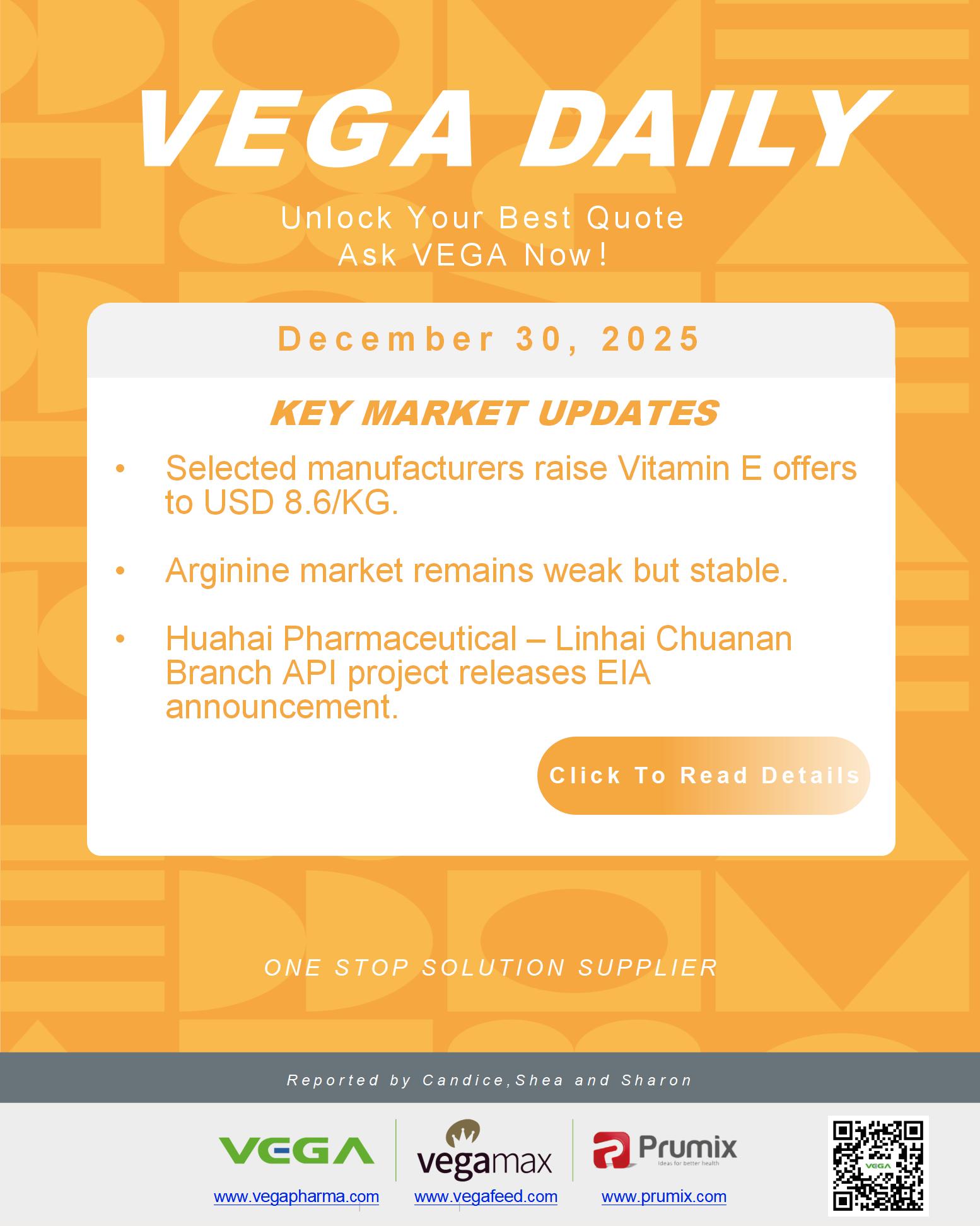 VEGA Daily Dated on December 30th 2025 Vitamin Amino Acid APl Food Additives.jpg